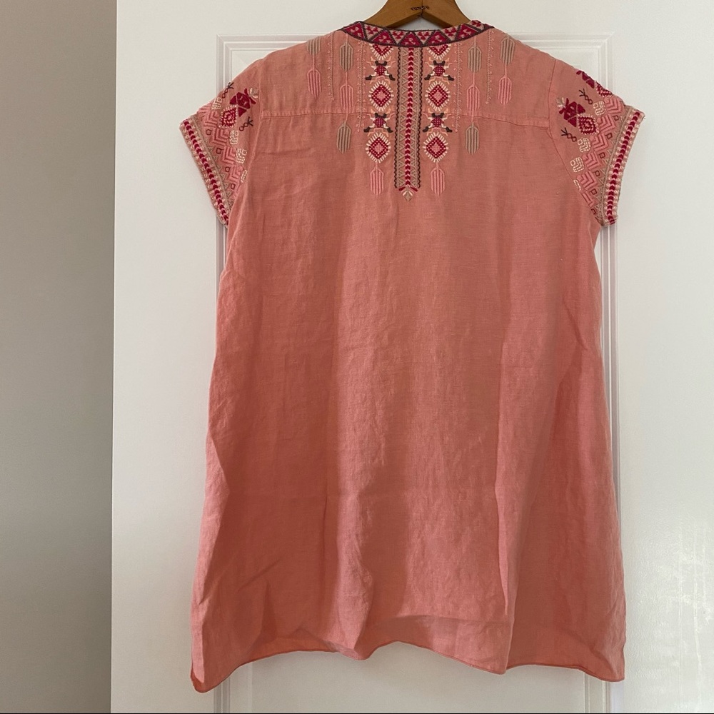 ⭐️NWT!⭐️Johnny Was Sabriya Boho Embroidered Peach Linen Drape Top Sz S $250 Rtl - Picture 9 of 15